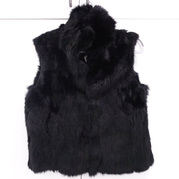 NEW Adrienne Landau Women's Cropped Rabbit Fur Vest Size M Black F16VE180RA - Picture 1 of 9